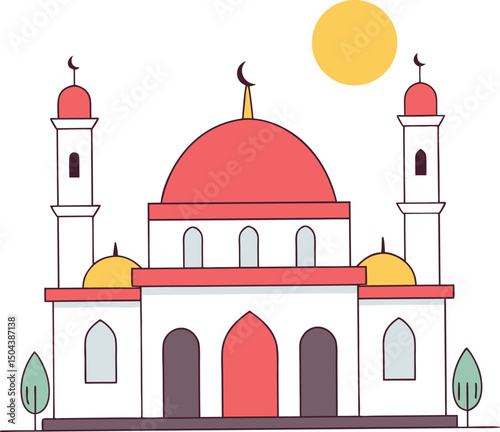illustration of a mosque in roundish flat style