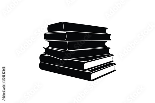 Stack of books silhouette on white background
