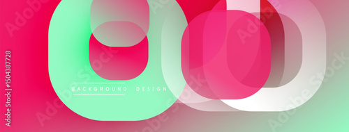 Abstract geometric shapes overlap, creating vibrant color gradients. Pink, teal, white hues blend smoothly. Modern design element.