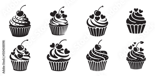 Black color cupcake icon vector. Cupcake icon. Vector illustration eps 10