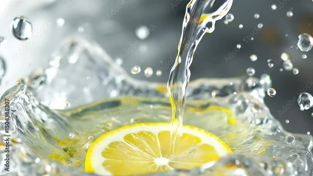 Simple lemon slice falling into sparkling soda