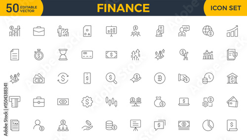 Personal Finance Icon Set. Sleek and intuitive icons for budgeting, saving, and investing, perfect for financial apps, tools, and websites to empower users in managing their money effectively.