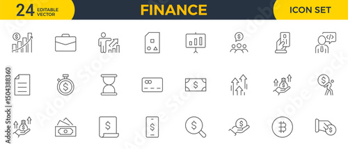 Personal Finance Icon Set. Sleek and intuitive icons for budgeting, saving, and investing, perfect for financial apps, tools, and websites to empower users in managing their money effectively.