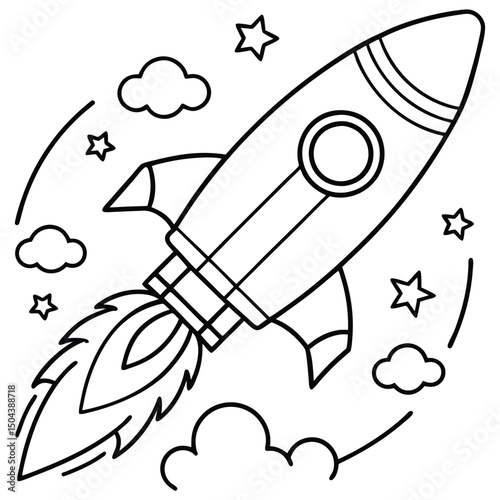 Rocket outline coloring book page