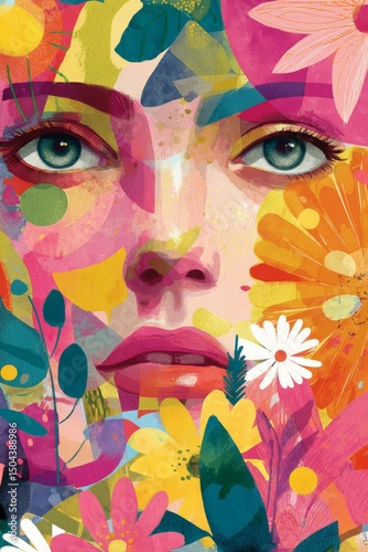 Vibrant Portrait of a Woman Surrounded by Colorful Flowers Showcasing Beauty ...