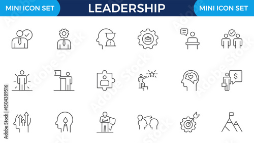 Leadership Outline Icons set. Vector illustration in modern thin line style of management icons: leader, delegation, control, responsibility, and more. Pictograms and infographics.