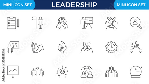 Leadership Outline Icons set. Vector illustration in modern thin line style of management icons: leader, delegation, control, responsibility, and more. Pictograms and infographics.