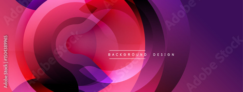 Abstract dynamic layers create vibrant circular pattern. Red, purple hues blend smoothly, forming modern background design.