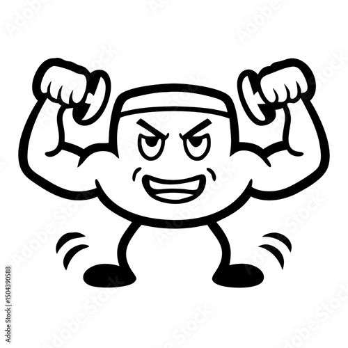 Animated fitness character lifting dumbbells with a playful expression  