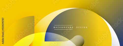 Abstract yellow design features overlapping curved shapes. Gradient colors create dynamic visual effect. Modern background element.
