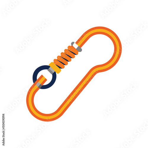 Isolated vector illustration of a detailed orange and yellow carabiner tool for outdoor activities and adventure