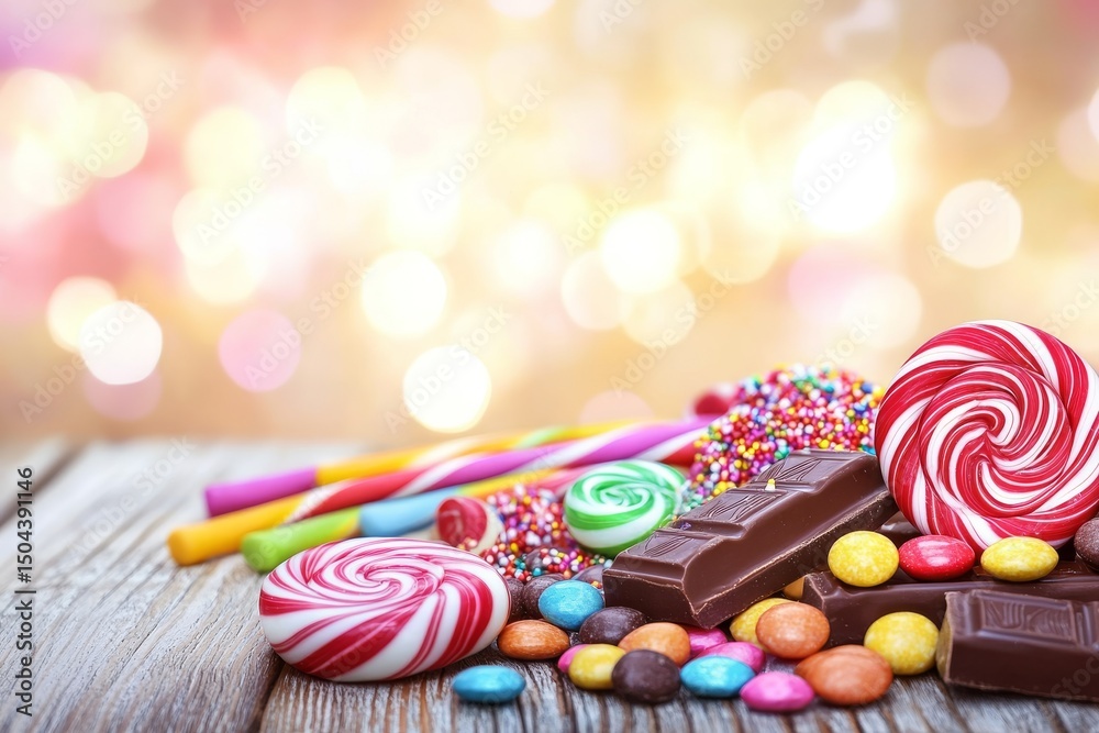 Obraz premium A delightful assortment of colorful candies and chocolates, creating a sweet and festive scene. Perfect for celebrations and delightful moments.