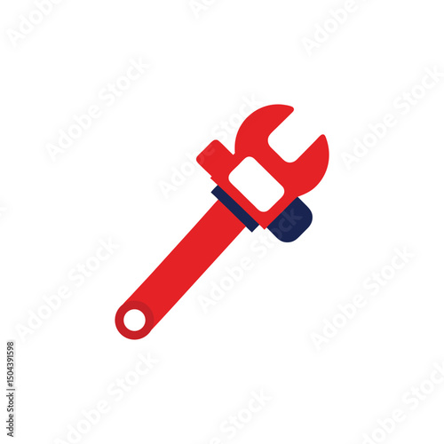 Red and blue adjustable wrench tool icon isolated on a white background in flat design