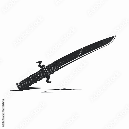 Dagger blade weapon sharp steel knife point edge handle guard design black white illustration art silhouette