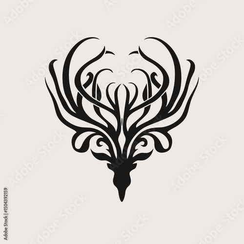 Deer antlers vector illustration design element tattoo art drawing silhouette wildlife animal nature horns stag