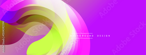 Abstract flowing shapes, vibrant purple, yellow hues. Modern design element, smooth gradients create dynamic visual effect.