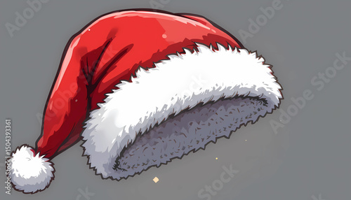 Kawaii-style Santa hat, chibi proportions, red and white, transparent PNG.