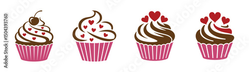 Colorful cupcake love, cherry vector. Cupcake icon symbol illustration