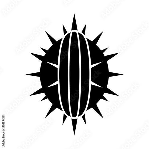 Stylized spiky sphere with vertical oval shape inside silhouette