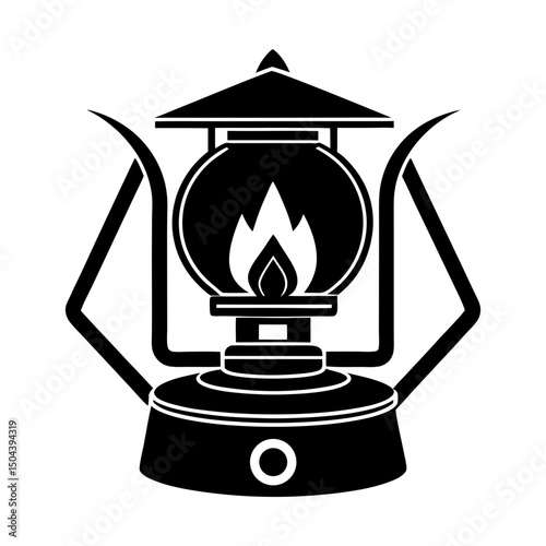 Illustration of a vintage kerosene lantern with flame silhouette