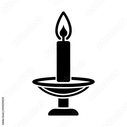 Candle with flame on a decorative candle holder silhouette
