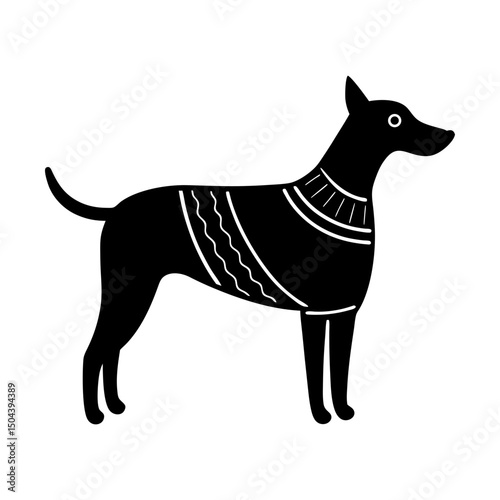 Stylized canine with decorative markings standing silhouette
