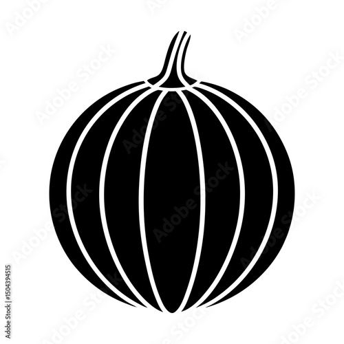 Simple graphic of a solitary striped round gourd silhouette