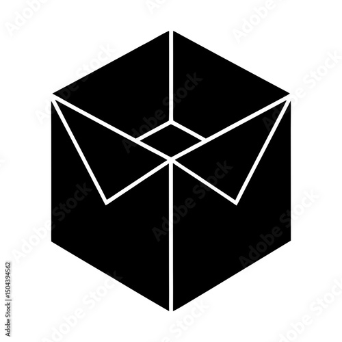 Geometric cube design with triangular elements art silhouette
