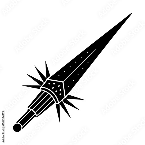 Stylized pointy sword with a spiky guard design silhouette