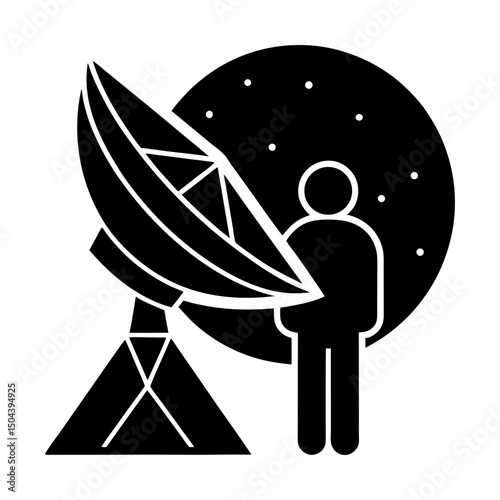 Person with satellite dish under starry night sky silhouette