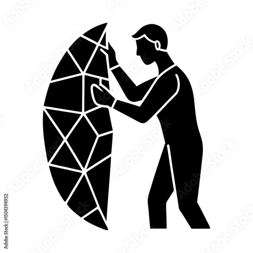 Man interacting with geometric polygonal structure silhouette