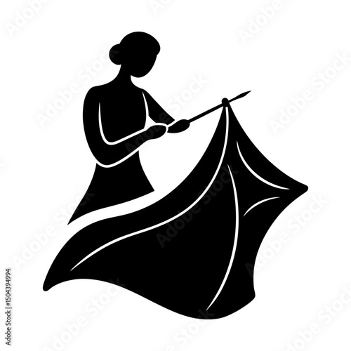 Silhouette of woman with fabric and pointer stick