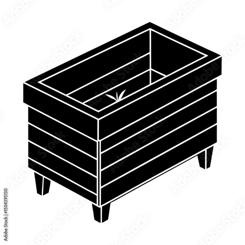 Elevated wooden planter box with small vegetation silhouette