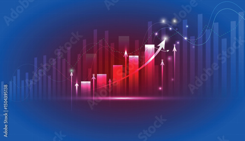 Abstract colorful gradient showing upward stock market investment graph with growth arrow bright light illustration technology finance background.