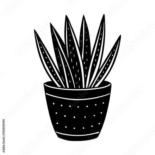 Potted plant with pointy leaves in simple style silhouette