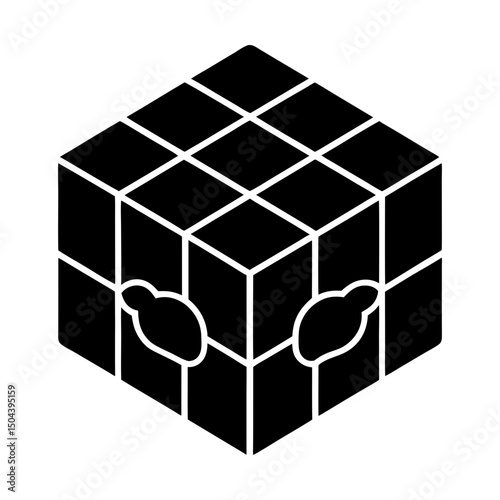Isometric cube with two cavities on the surface silhouette