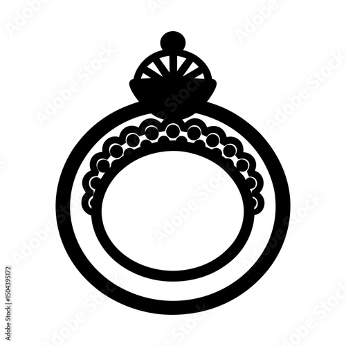 Stylized ring with crown and beaded embellishment silhouette