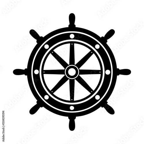 Illustration of a ship steering wheel with spokes silhouette