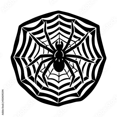 Spider resting on a detailed geometric spiderweb silhouette