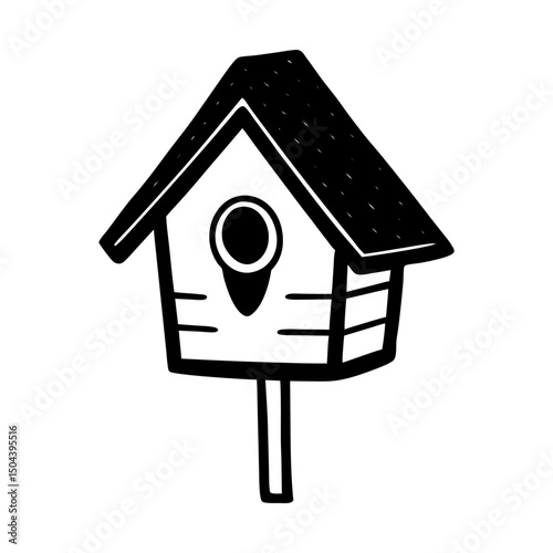 Simple drawing of a birdhouse on a wooden post silhouette