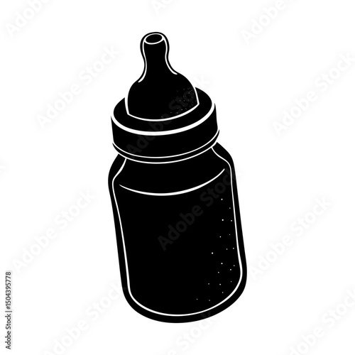 Illustration of a baby bottle with a nipple top silhouette