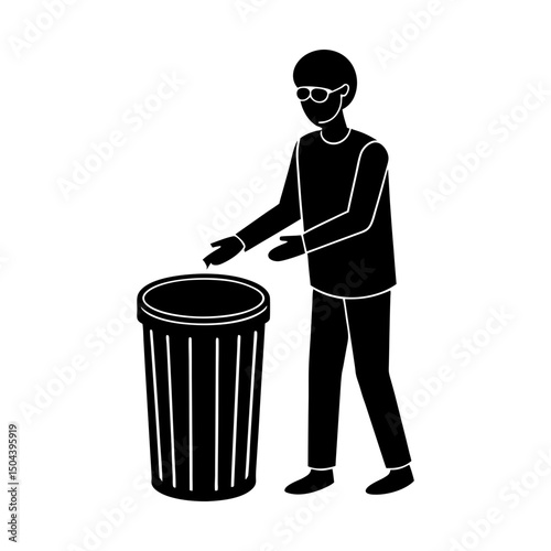 Person throwing something into a waste container silhouette