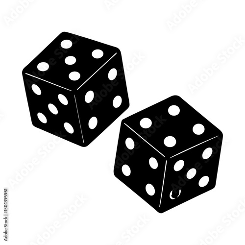 Two dice with white spots on a white background silhouette