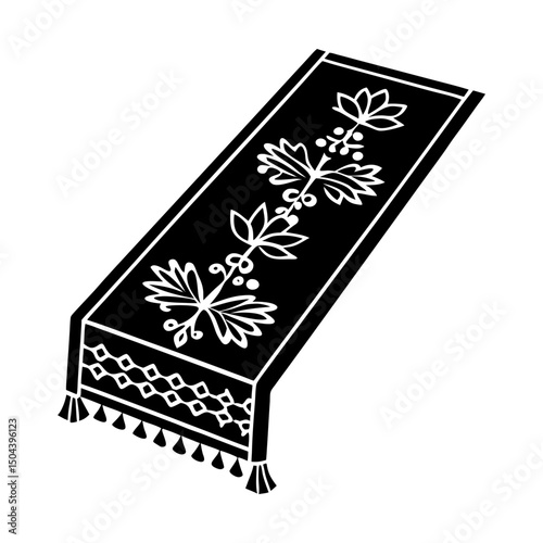 Rectangular mat with floral design and tassels edge silhouette