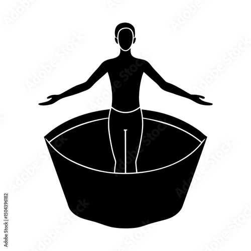 Person silhouette standing in a container shape