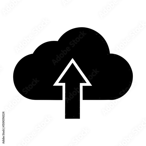 A cloud with an arrow pointing upwards in the sky silhouette