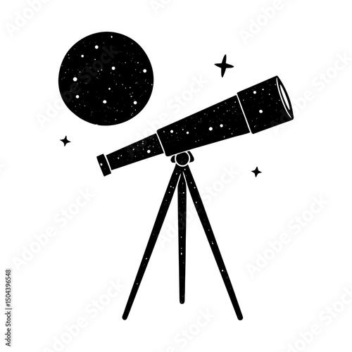 Telescope viewing celestial bodies in the night silhouette