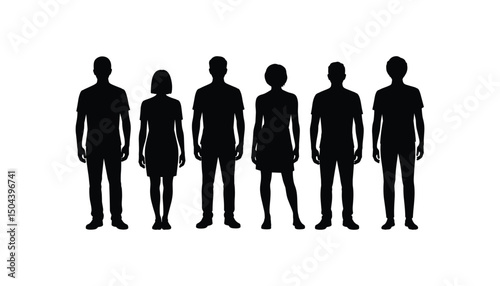 Vector detailed silhouettes set of standing people male and female full body isolated on white background