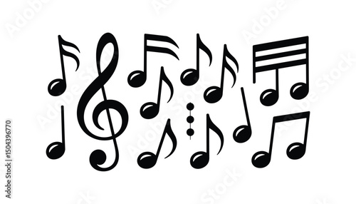 Music notes icons set. Musical key trendy style symbols design element logo template