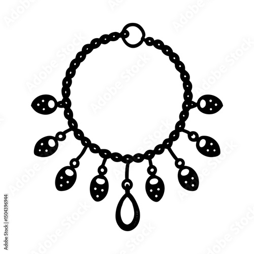 Elegant beaded necklace with decorative pendants silhouette